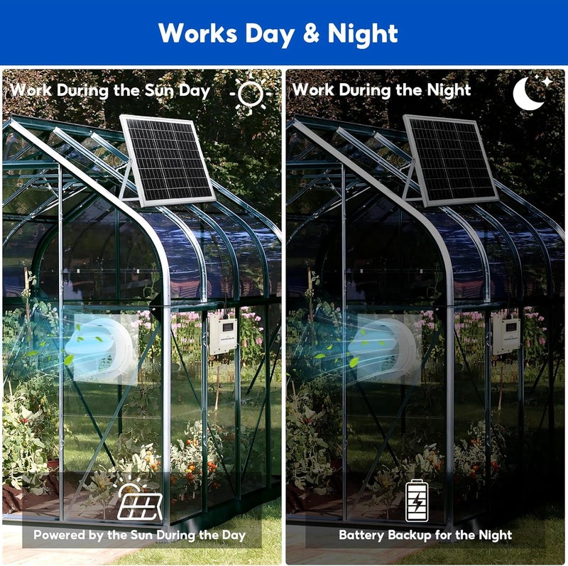 SUNYIMA Solar Powered Fan with Battery,20W Solar Panel Weatherproof+ 8'' Solar Exhaust Fan with 9.84Ft On/Off Cable for Greenhouse Circulation, Chicken Coop, Shed, Pet Houses, Ventilation - Image 5